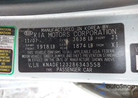 2008 Kia Rio Lx z USA, uszkodzony, nr VIN KNADE123286343558